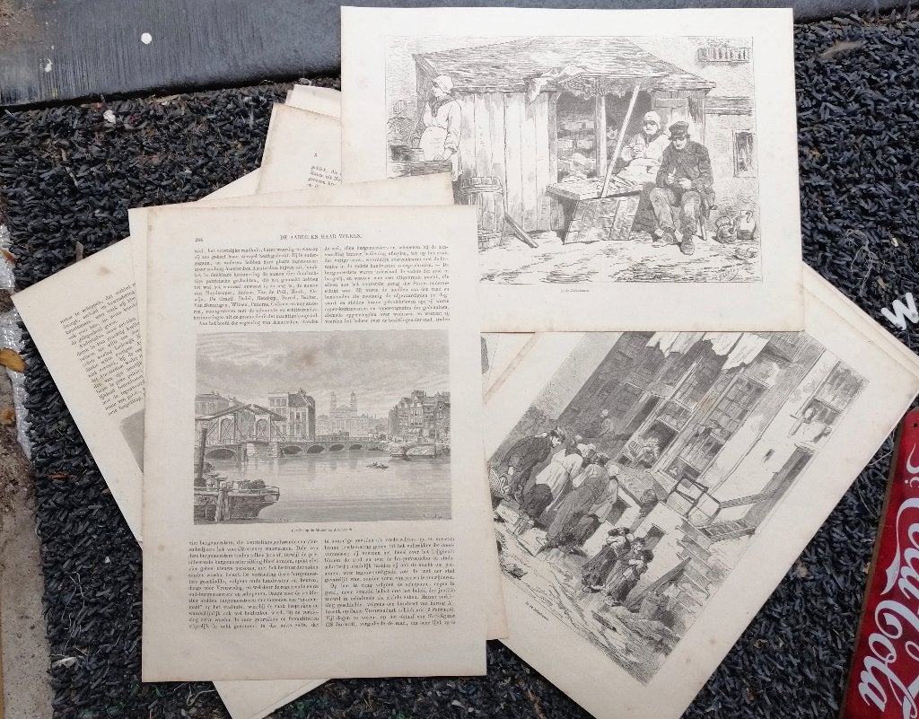 18 gravures van Amsterdam van ca.1900 Jodenbuurt etc., 1800 - 1899, Stadsgezicht, Ophalen of Verzenden, Origineel