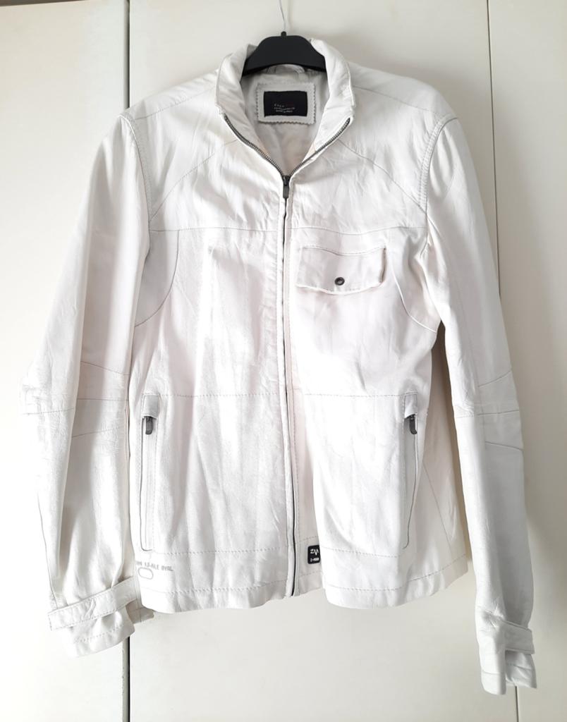 Zara Man Wit Leren Jas - Maat M, Kleding | Heren, Jassen | Zomer, Zo goed als nieuw, Maat 48/50 (M), Wit, Ophalen of Verzenden