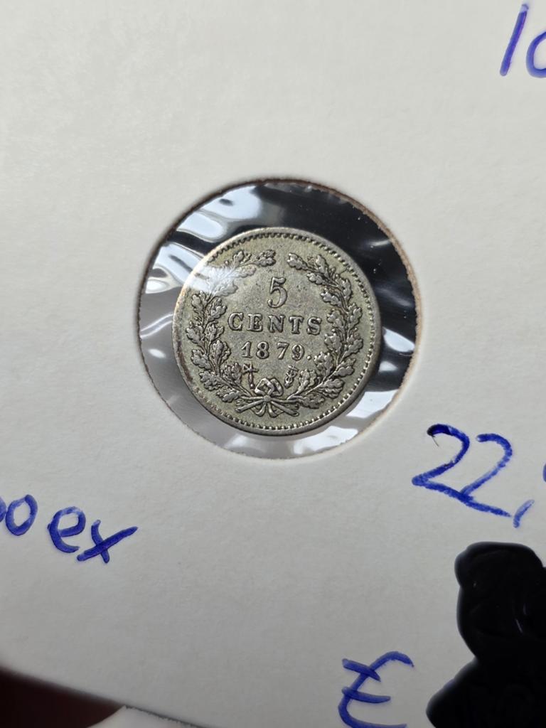 5 cent 1879 Nederland, Koning Willem III, Verzenden, Zilver, Losse munt
