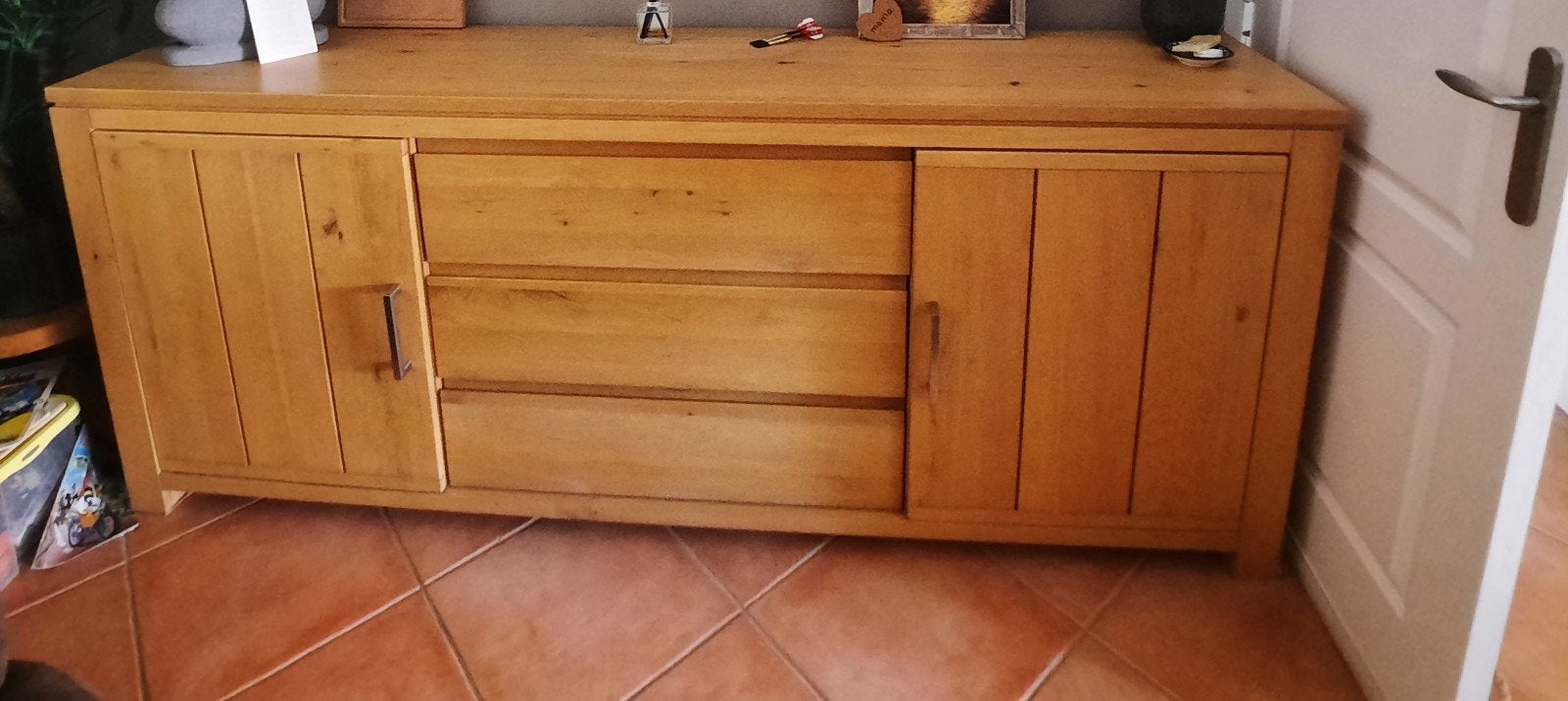 Eiken set, tafel met 6 stoelen, dressoir en kast., Ophalen