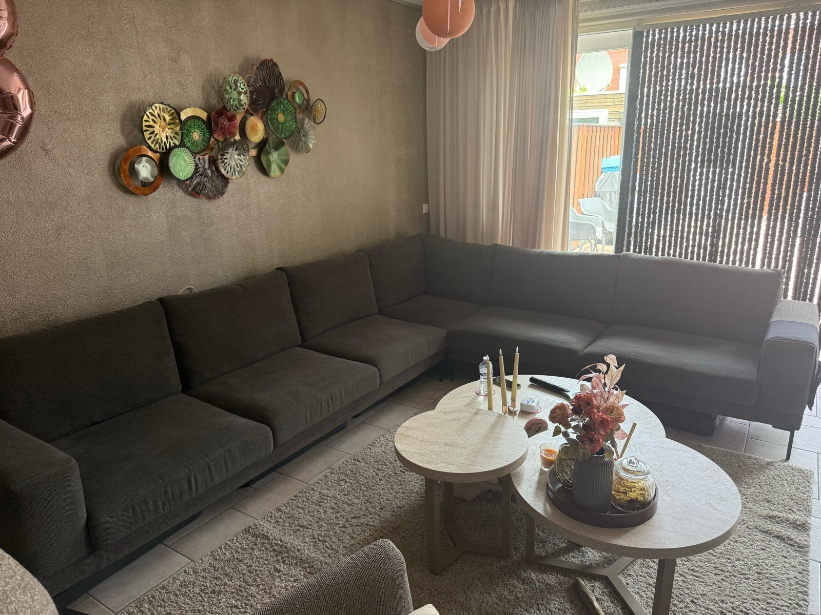 Grote hoekbank met hocker - 350x290 cm, Ophalen, Gebruikt, Hoekbank, 300 cm of meer