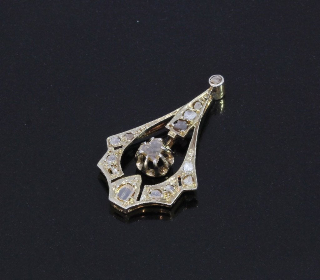 Art Deco diamanten 14k gouden antiek ketting hanger, Ophalen of Verzenden, Goud, Hanger, Met edelsteen