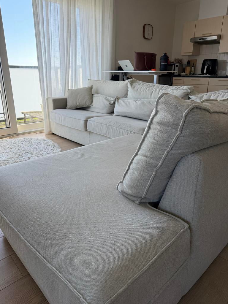 Comfortabele Hoekbank met Chaise Longue - Beige, Huis en Inrichting, Banken | Bankstellen, Ophalen, 100 tot 125 cm, Hoekbank, 300 cm of meer