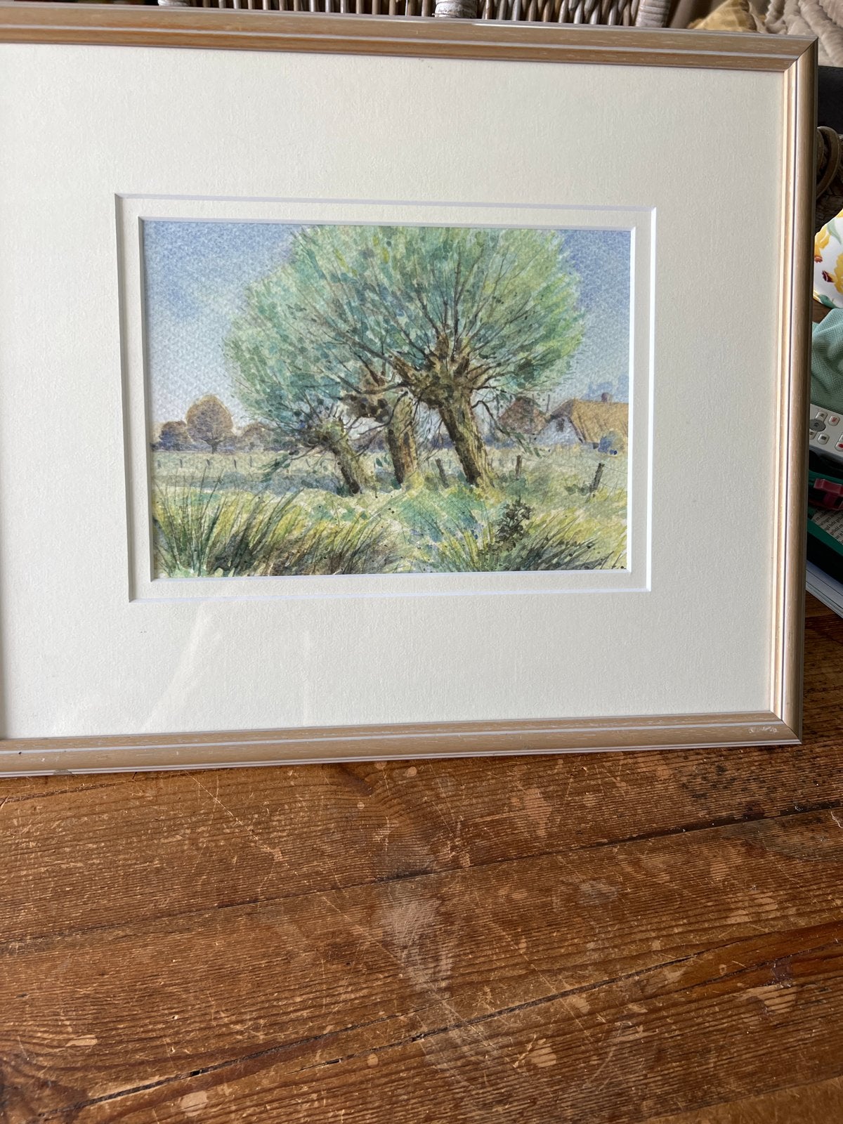 Aquarel van Pieter van Oostveen: Landschap met knotwilgen, Antiek en Kunst, Kunst | Schilderijen | Klassiek, Ophalen of Verzenden