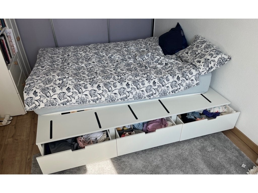 IKEA Nordli bed 140 x 200, Ophalen, Wit, Tweepersoons, 140 cm