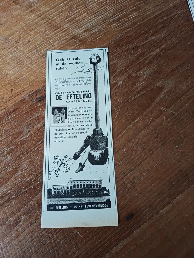 Advertentie van de Efteling Kaatsheuvel wolken 1954, Ophalen of Verzenden, Zo goed als nieuw, Overige typen