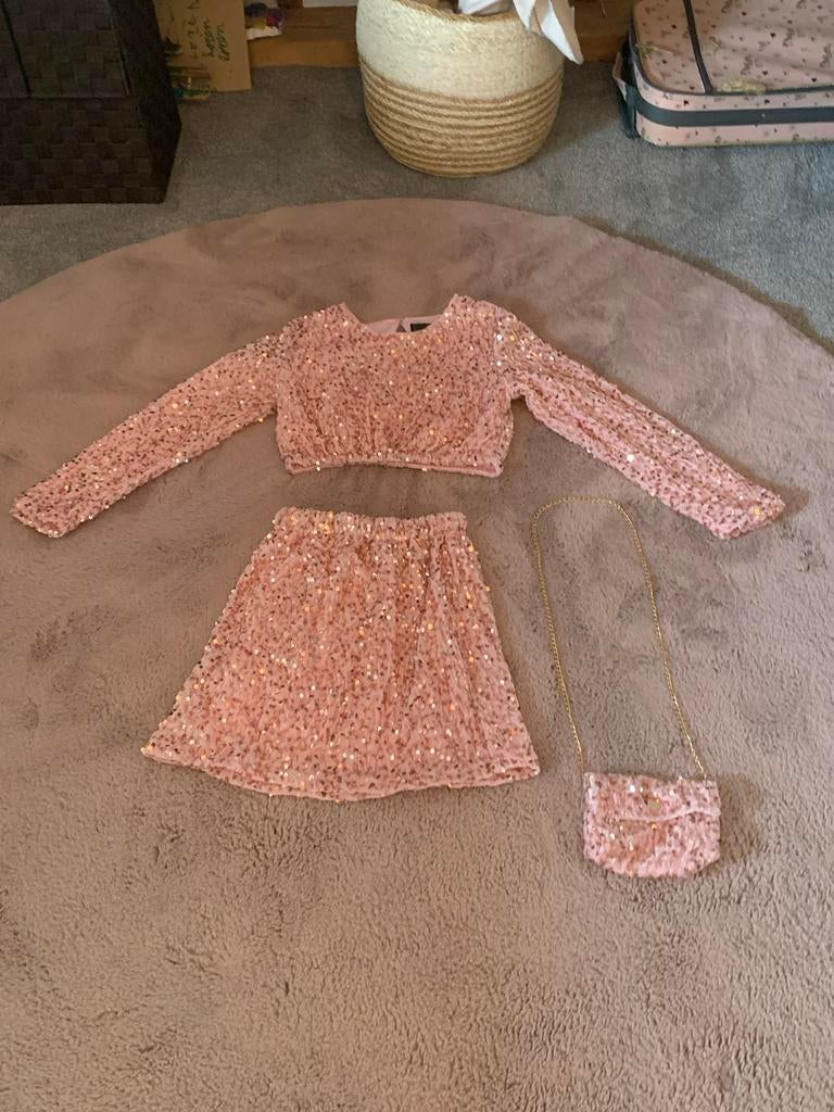 Roze Chicaprie Meisjes Set - Rok, Top & Tas, Kinderen en Baby's, Ophalen of Verzenden, Zo goed als nieuw, Meisje
