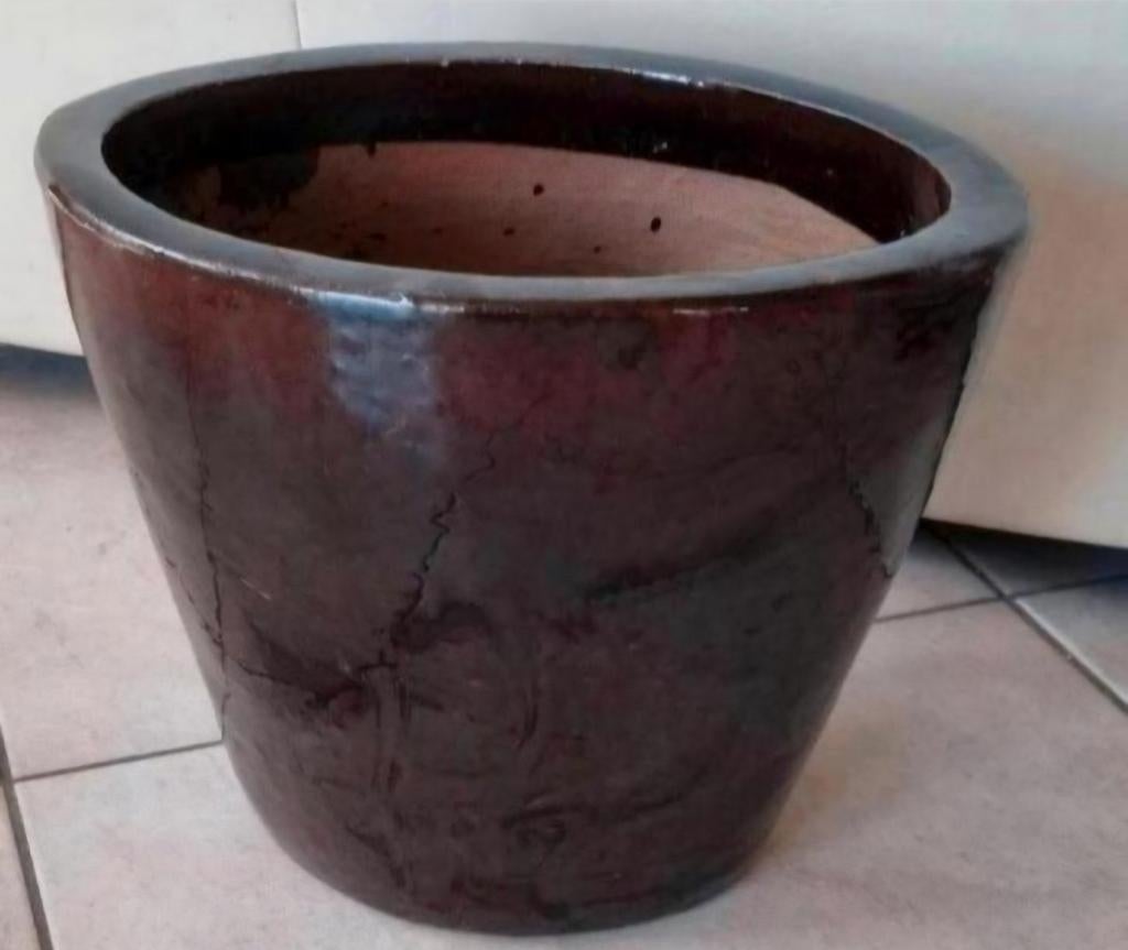 Grote bruine ovale geglazuurde bloempot dikke randen, Nieuw, Ophalen of Verzenden, Overige vormen, Aardewerk