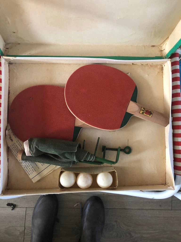 Vintage Tafeltennis Set Compleet, Sport en Fitness, Tafeltennis, Ophalen of Verzenden, Gebruikt, Net, Batje(s) of Balletje(s)