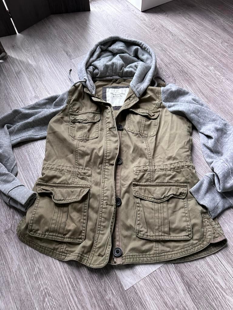 Abercrombie & Fitch Groen Jas met Grijze Mouwen, Ophalen of Verzenden, Zo goed als nieuw, Maat 52/54 (L), Groen