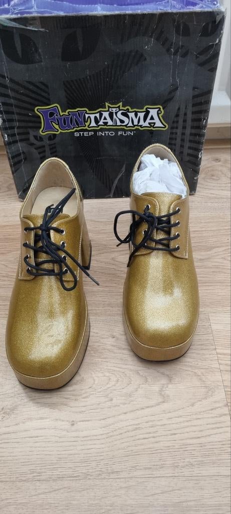 Gouden Glitter Hakken Funtasma Mt 40/41 - Jaren 70 Stijl, Geel, Ophalen of Verzenden, Zo goed als nieuw, Schoenen met hoge hakken