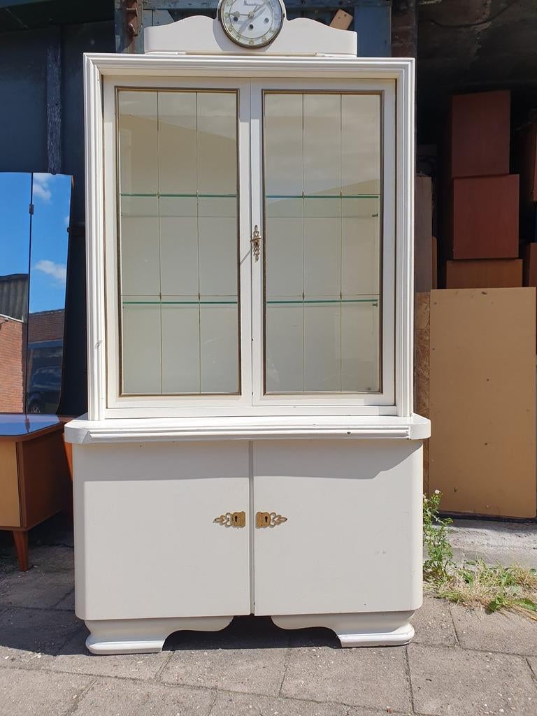 Vintage Of White Vitrine kast/buffetkast, Ophalen, 200 cm of meer, Teakhout, 50 tot 100 cm