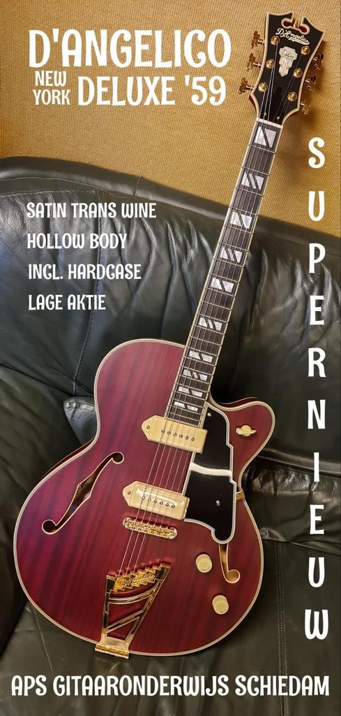 D’ANGELICO DELUXE '59 SATIN TRANS WINE INCL.HARDCASE....., Muziek en Instrumenten, Snaarinstrumenten | Gitaren | Elektrisch, Ophalen of Verzenden
