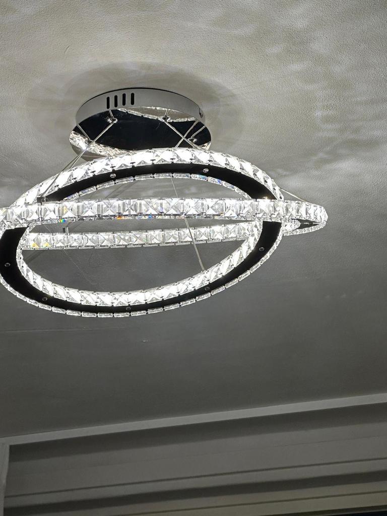 Moderne LED Plafondlamp met Kristallen, Ophalen of Verzenden, Zo goed als nieuw, Metaal