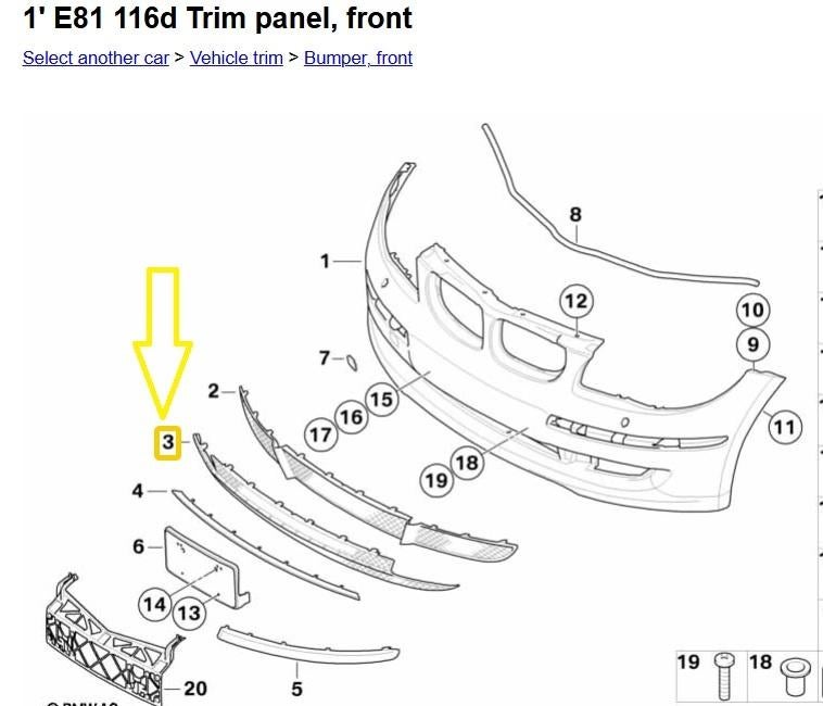 BMW 1' E81 LCI # 51117182367 Rooster bumper voorzijde nieuw, Auto-onderdelen, Voor, Nieuw, Ophalen of Verzenden, Mini