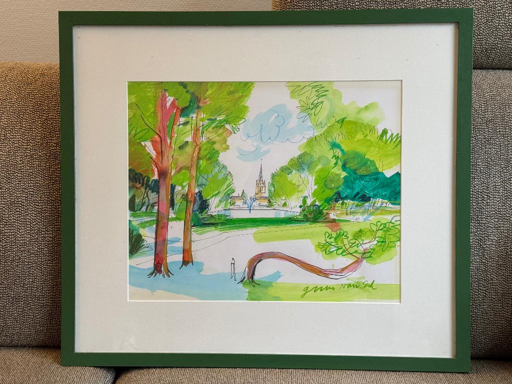 Schilderij Stadspark Sittard door Guus van Eck, Antiek en Kunst, Kunst | Schilderijen | Modern, Ophalen of Verzenden