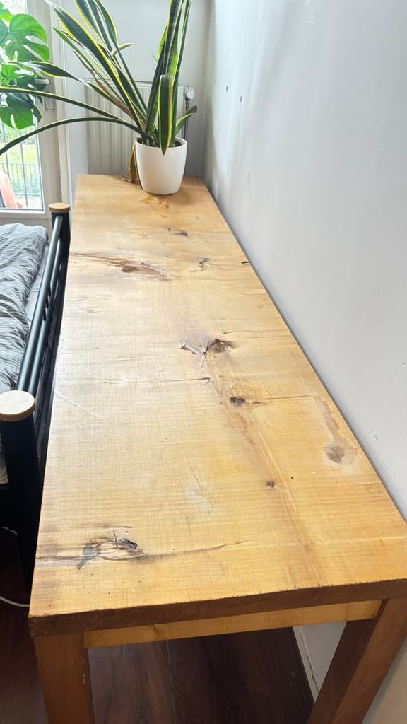 Monobloc massief eikenhouten tafel/werkblad, Huis en Inrichting, Tafels | Eettafels, Ophalen, Gebruikt, Eikenhout, 200 cm of meer