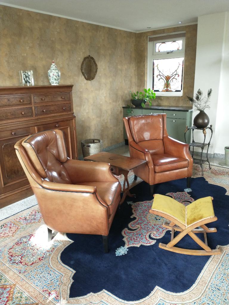 Schapen leren fauteuils, Ophalen, Gebruikt, 50 tot 75 cm, Leer