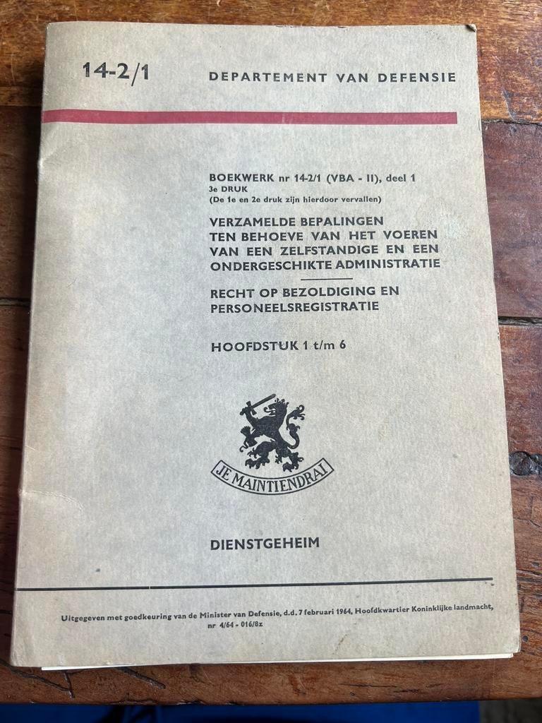 KL Defensie Voorschrift Herkenningsplaatje Soldij etc, Ophalen of Verzenden, Nederland, Embleem of Badge, Landmacht