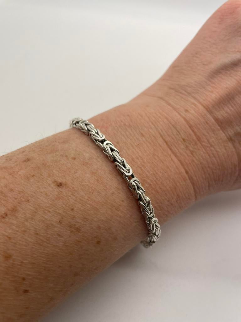 C196 Prachtige zilveren armband koningsschakel, Ophalen of Verzenden, Zo goed als nieuw, X, Zilver
