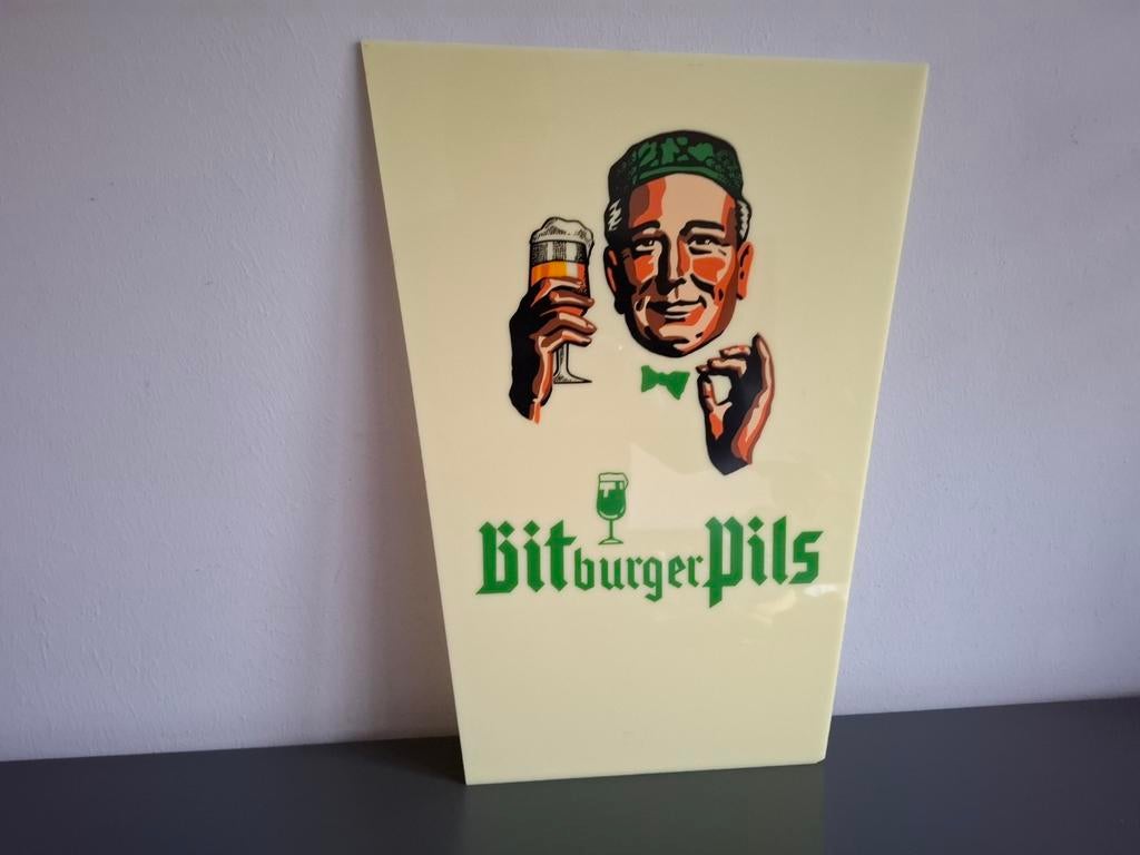 Bitburger Pils Reclamebord plaat voor Lantaarn, Verzamelen, Merken en Reclamevoorwerpen, Ophalen of Verzenden, Gebruikt, Reclamebord