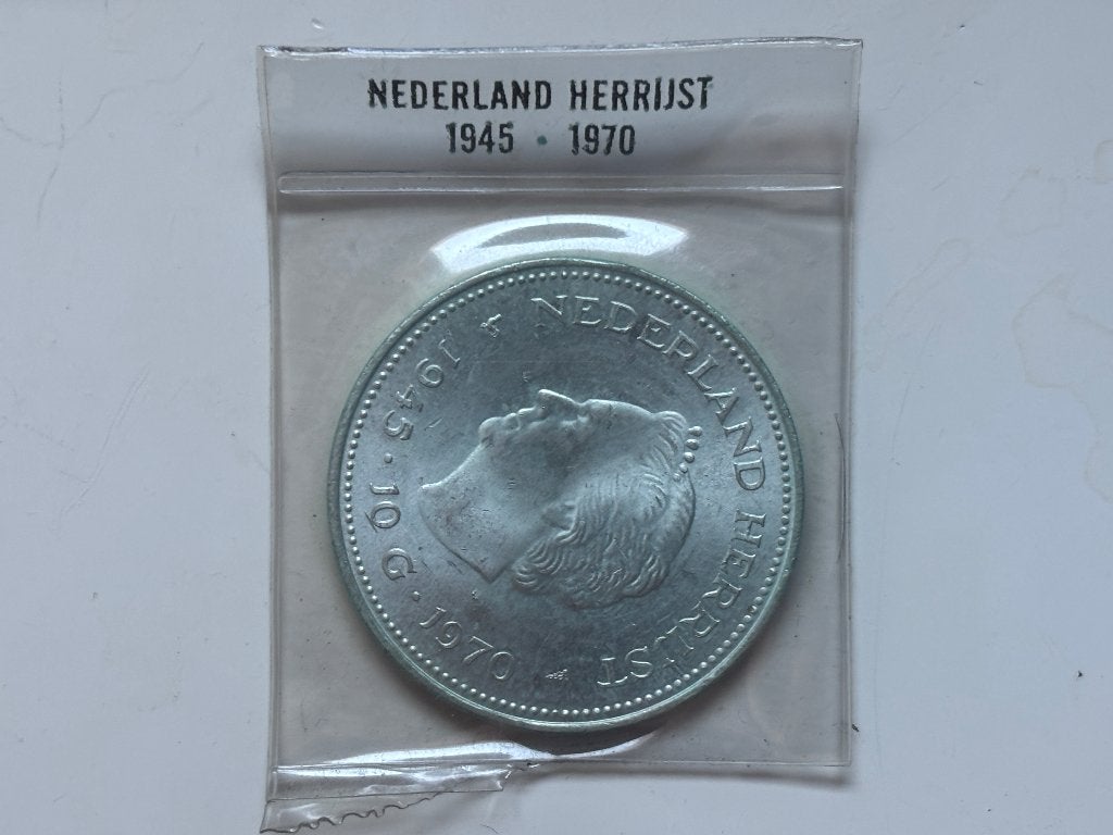 Zilveren 10 Gulden 1970 “Nederland Herrijst” 1945-1970, Ophalen, Koningin Juliana, Zilver, Losse munt