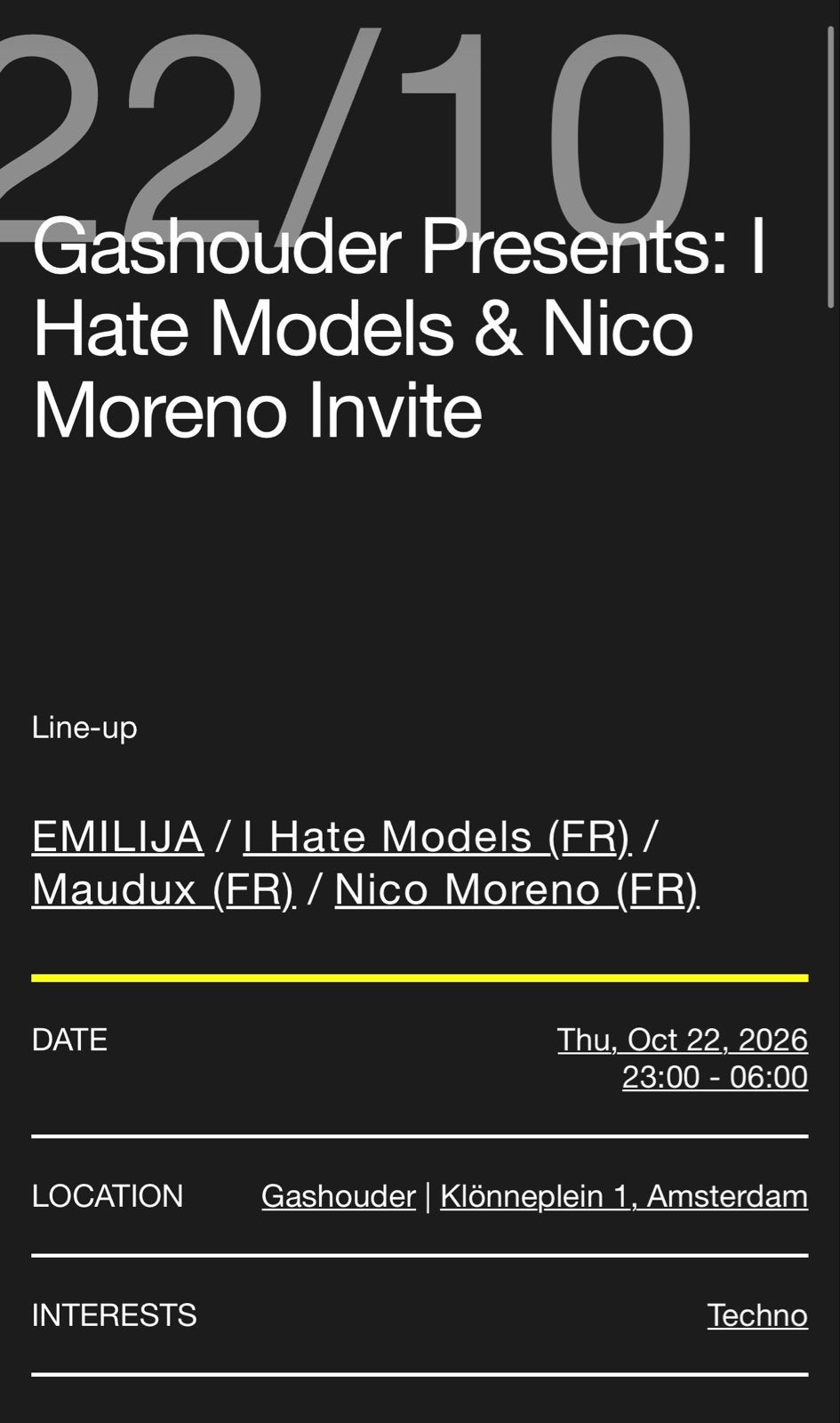 3 tickets voor Nico Moreno | I Hate Models ADE, Drie personen of meer, Oktober