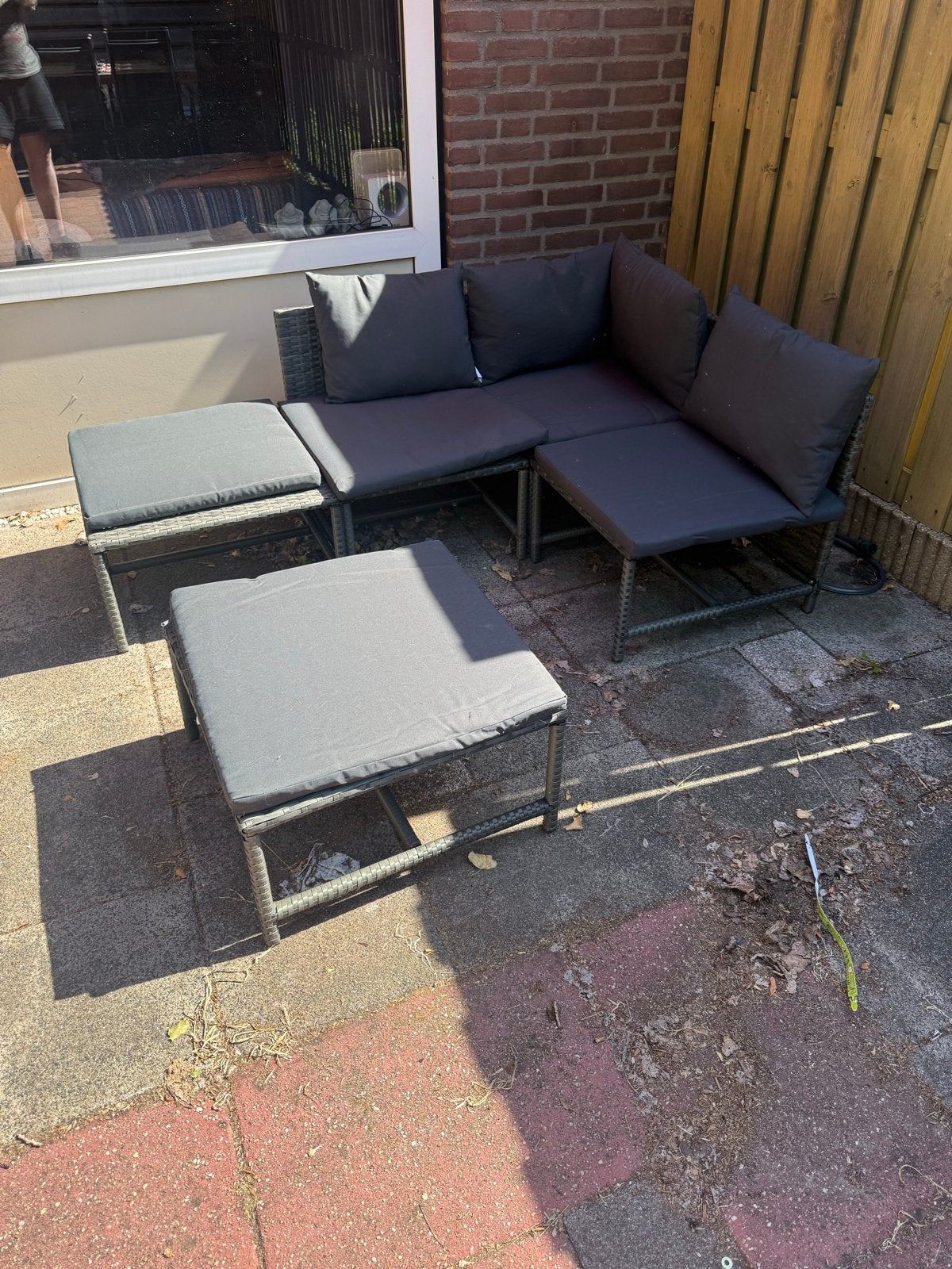 Wicker Loungeset met Kussens - Grijs, Ophalen, 5 zitplaatsen, Gebruikt, Loungeset