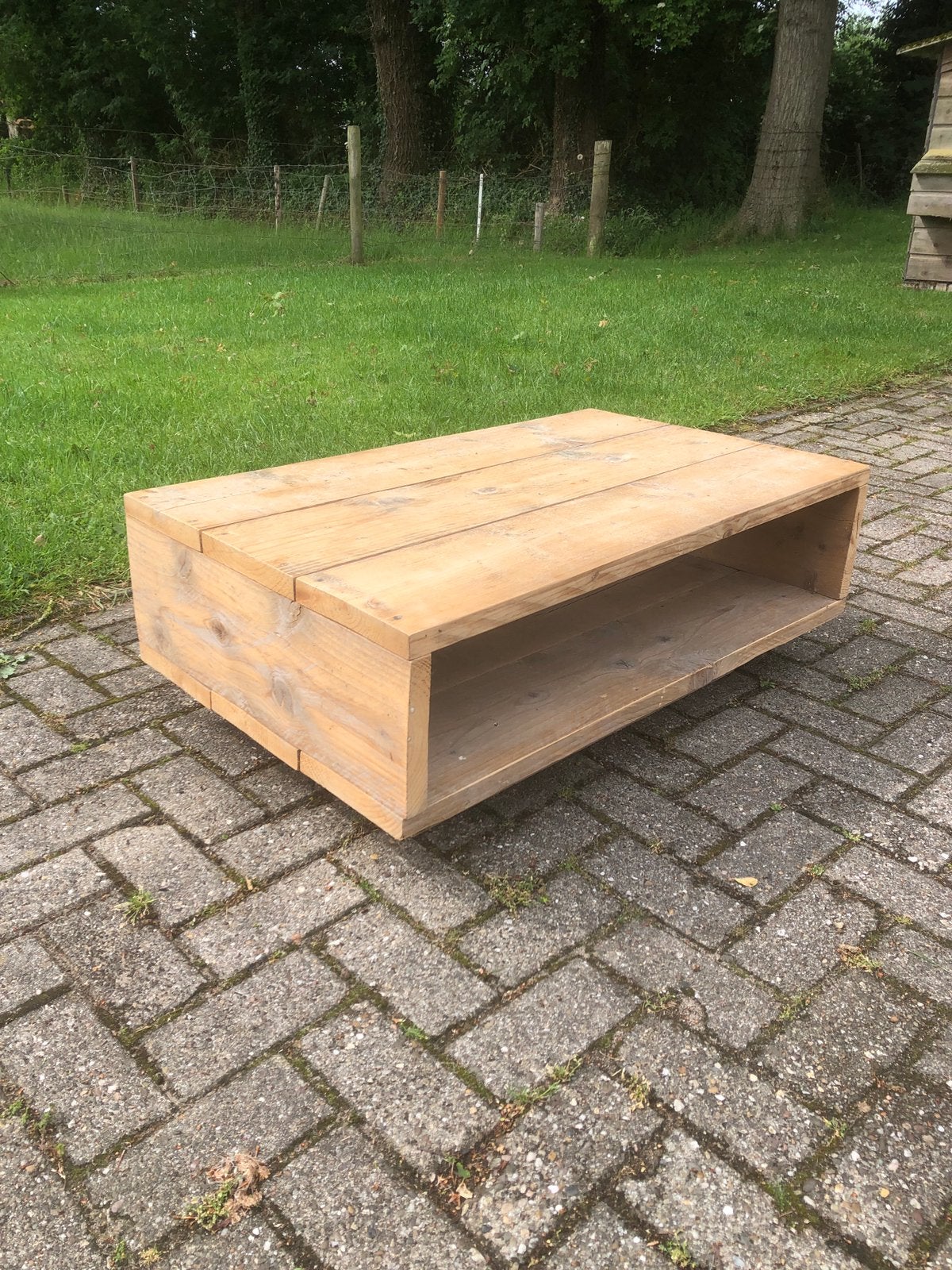 Steigerhouten salontafel, Ophalen, 100 tot 150 cm, 50 tot 100 cm, Zo goed als nieuw