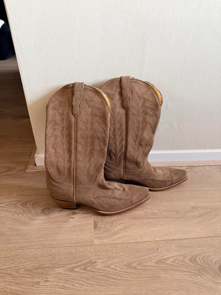 Echt ledere western boots, Hoge laarzen, Beige, Ophalen of Verzenden, Zo goed als nieuw