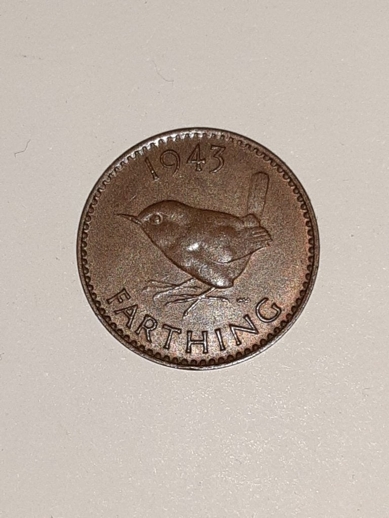 Englische Farthing Munt met Vogel 1943, Ophalen of Verzenden, Overige landen, Losse munt