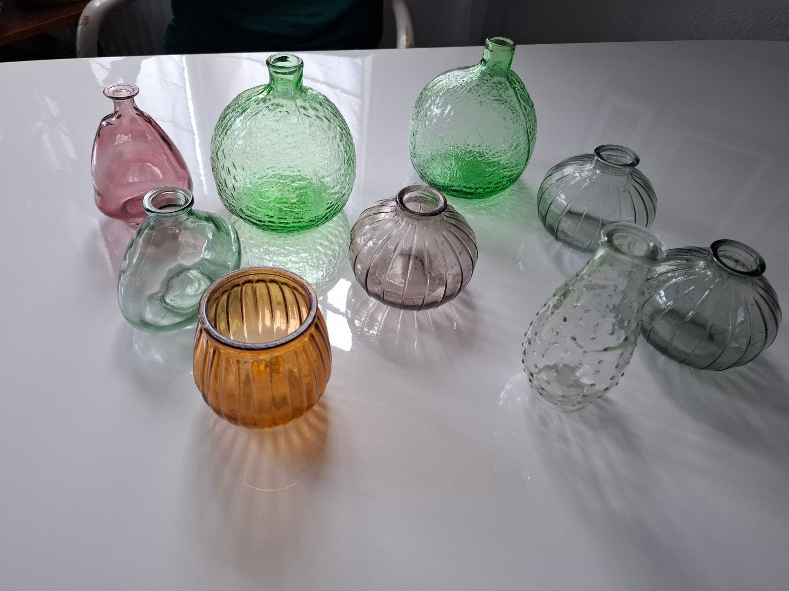 9 leuke glazen vaasjes, Ophalen of Verzenden, Zo goed als nieuw, Dame