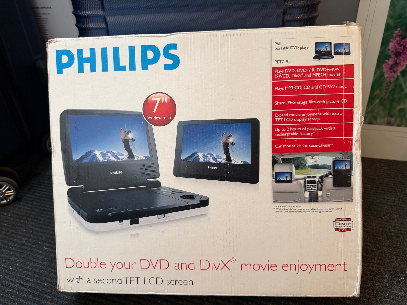 Philips PET719 Draagbare DVD Speler met 2 Schermen, Dvd-speler, Philips, Gebruikt, Draagbaar