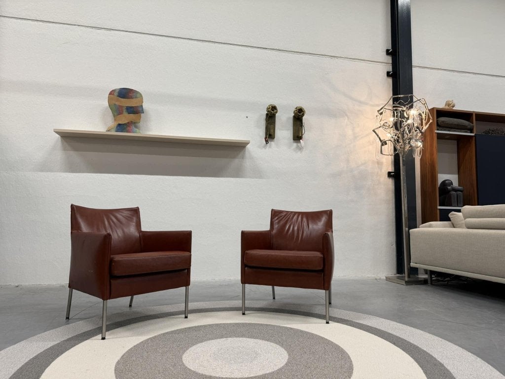 2 Plantagie Fauteuils Bruin aniline leer design stoel, Huis en Inrichting, Leer, Ophalen of Verzenden, Zo goed als nieuw, Bert Plantagie