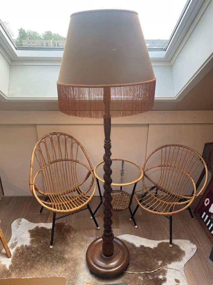 Vintage vloerlamp met barley twist houten voet, Ophalen, Gebruikt, Hout, 150 tot 200 cm