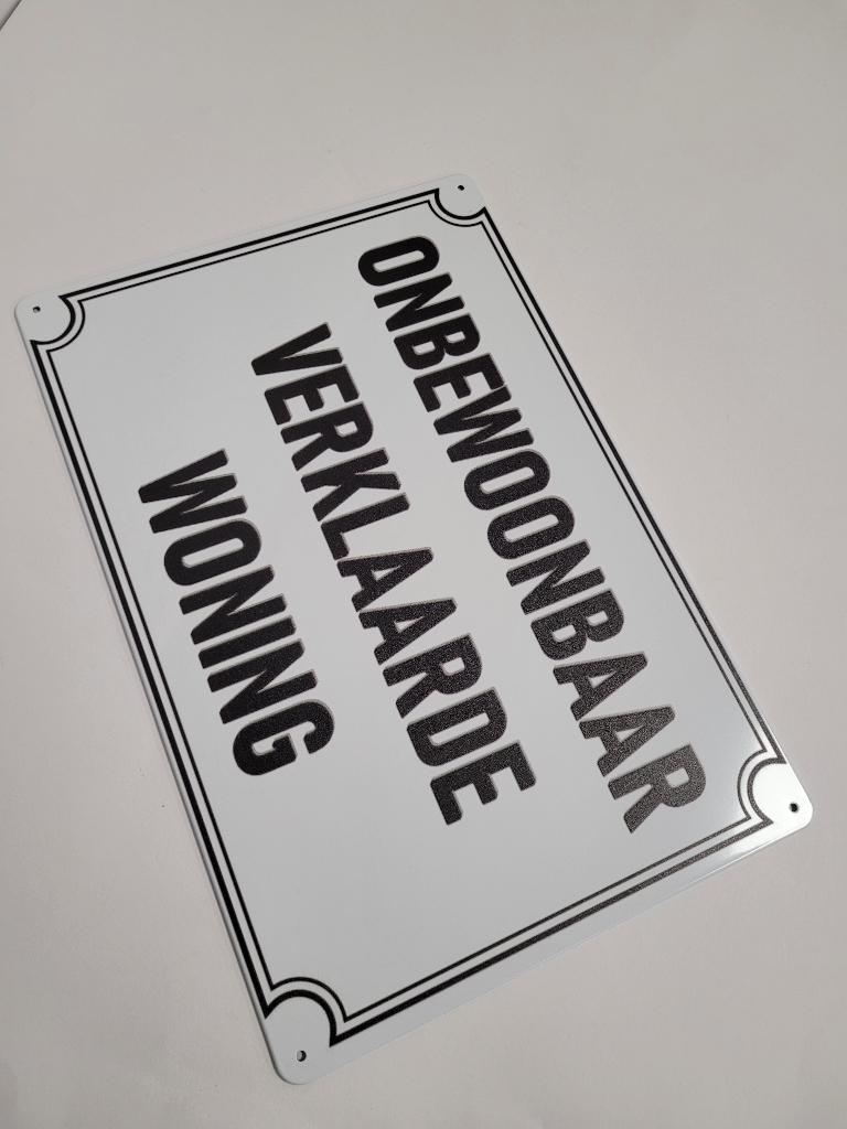 Onbewoonbaar verklaarde woning reclamebord van metaal deco, Info@deconoord.nl, Deco Noord, Nieuw, Ophalen of Verzenden