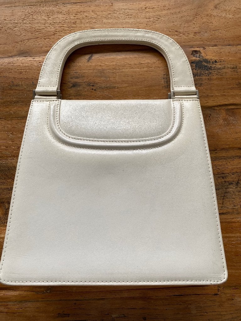 Vintage wit leren handtas - jaren 60, Sieraden, Tassen en Uiterlijk, Tassen | Damestassen, Ophalen of Verzenden, Zo goed als nieuw