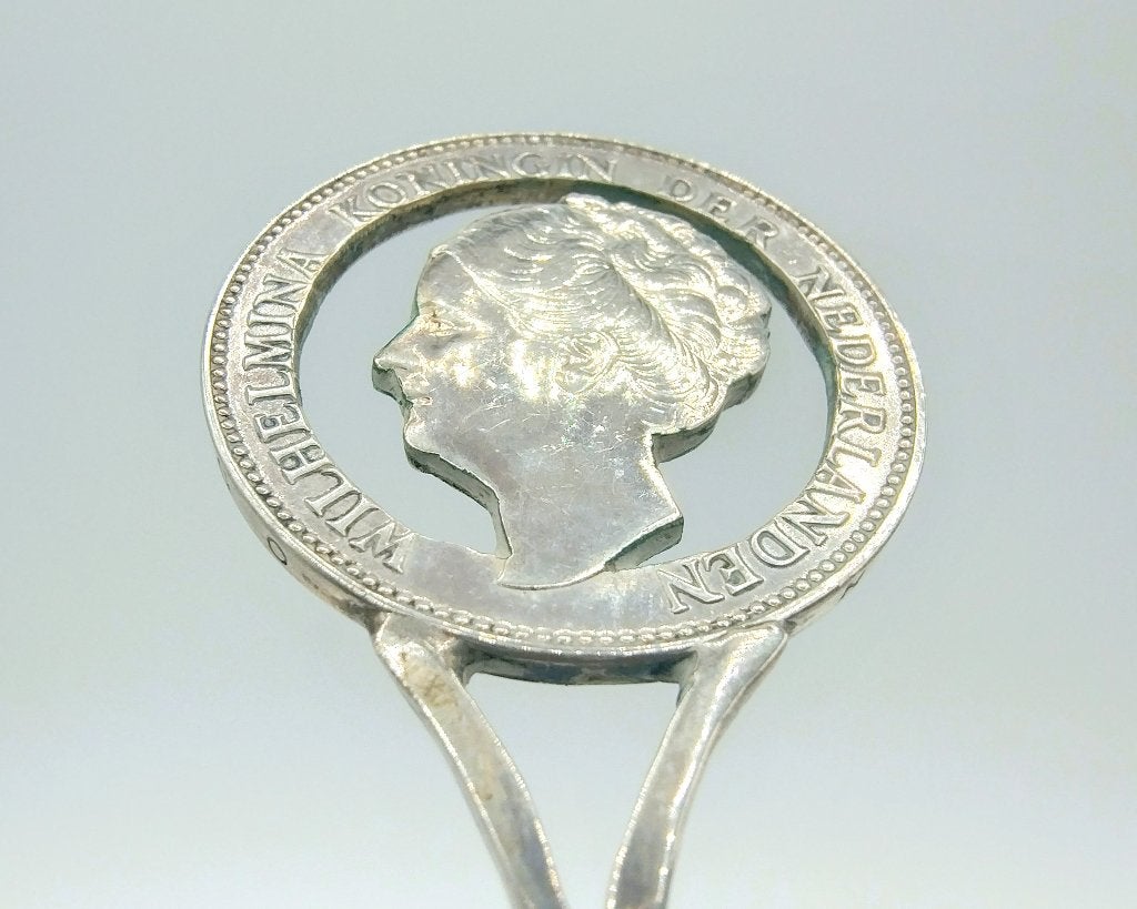 Zilveren muntlepel, Rijksdaalder / gulden Wilhelmina., Verzenden, Zilver, Koningin Wilhelmina, Losse munt