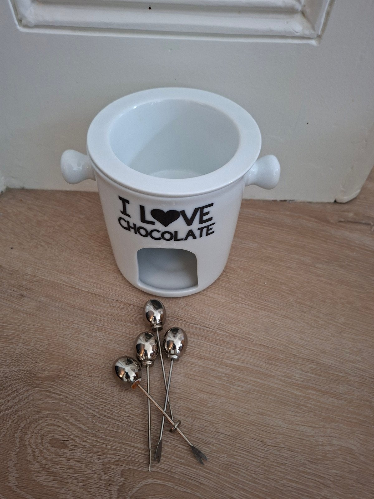 chocolade fondue 12x13 bijna gratis, Witgoed en Apparatuur, Ophalen of Verzenden, Zo goed als nieuw, Waxinelicht, Fondueset