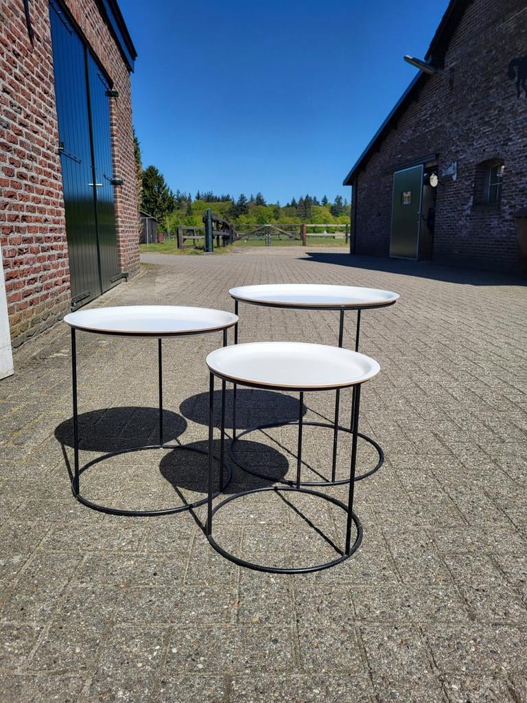 Set van 3 ronde bijzettafels - wit en zwart, Huis en Inrichting, Tafels | Bijzettafels, Ophalen, Minder dan 45 cm, Minder dan 55 cm