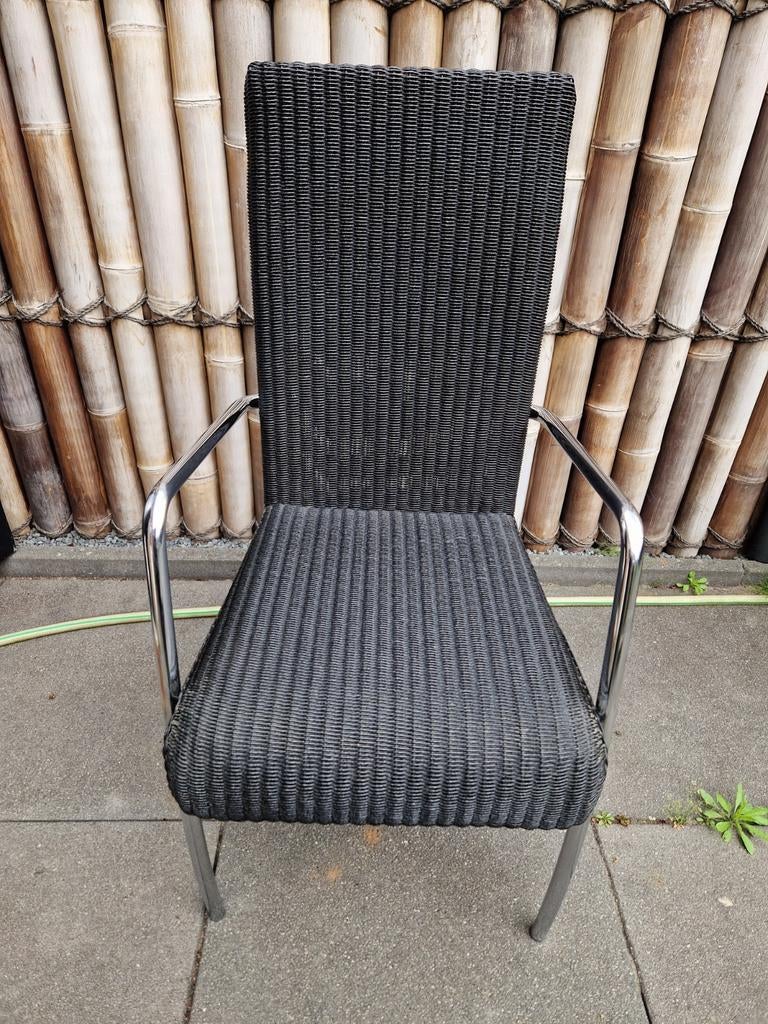 6 eetkamerstoelen,  zo goed als nieuw, Ophalen, Zwart, Met metalen frame, Riet of Rotan