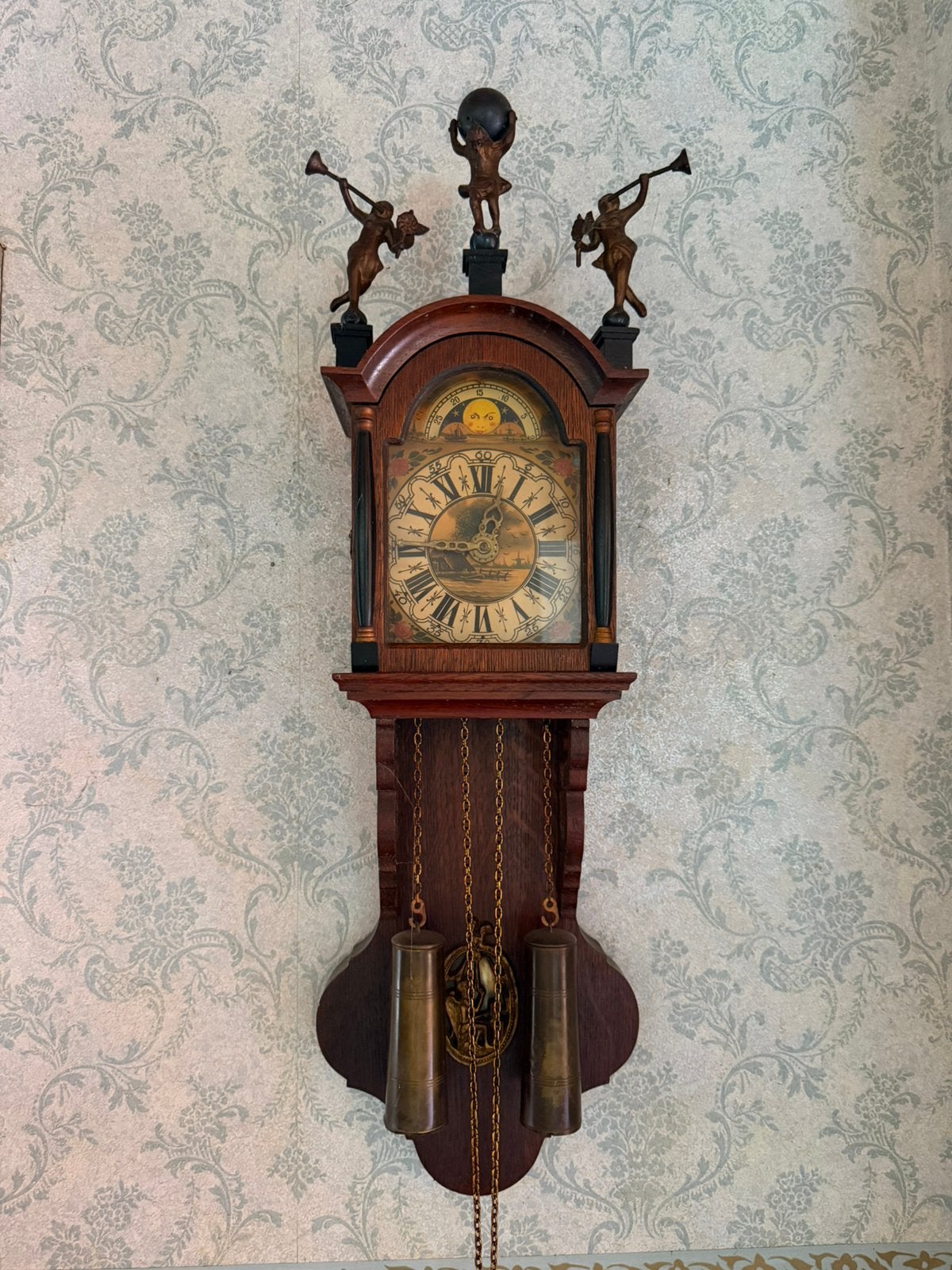 Vintage Zaanse wandklok met maanstand en gewichten, Ophalen of Verzenden