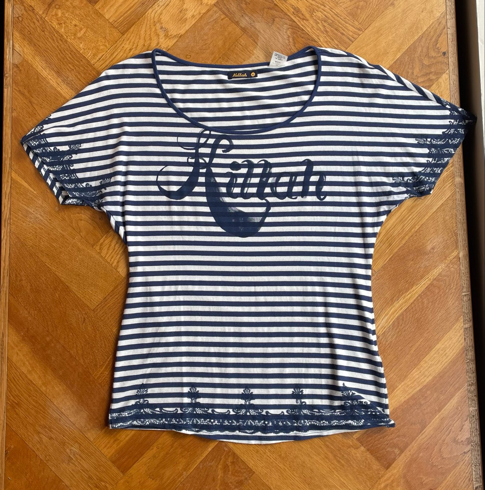 Killlah gestreept T-shirt met kant, maat 40 ( L), Kleding | Dames, Maat 38/40 (M), Blauw, Killah, Ophalen of Verzenden