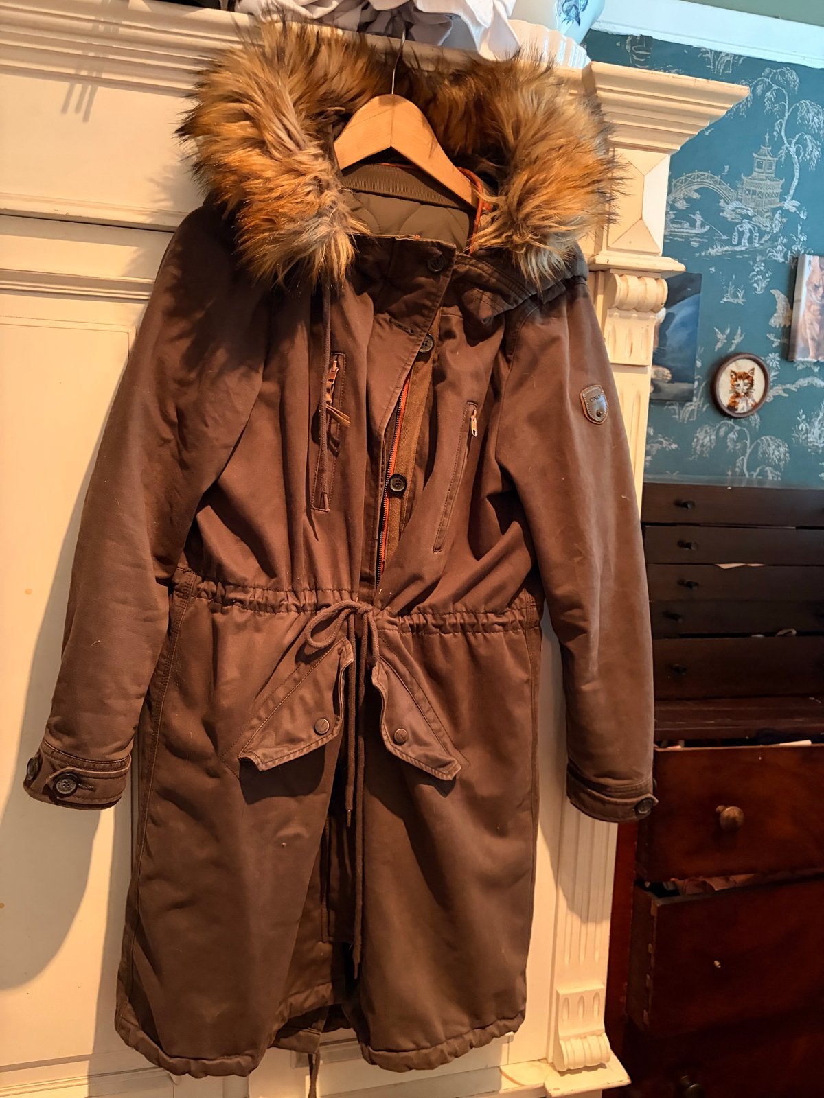 Legergroene Only winterjas met bontkraag, Ophalen of Verzenden, Gedragen, Maat 38/40 (M), Groen