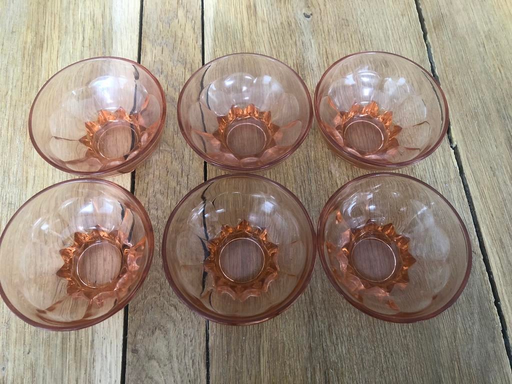 6 rose glazen bowlglaasjes, Ophalen of Verzenden