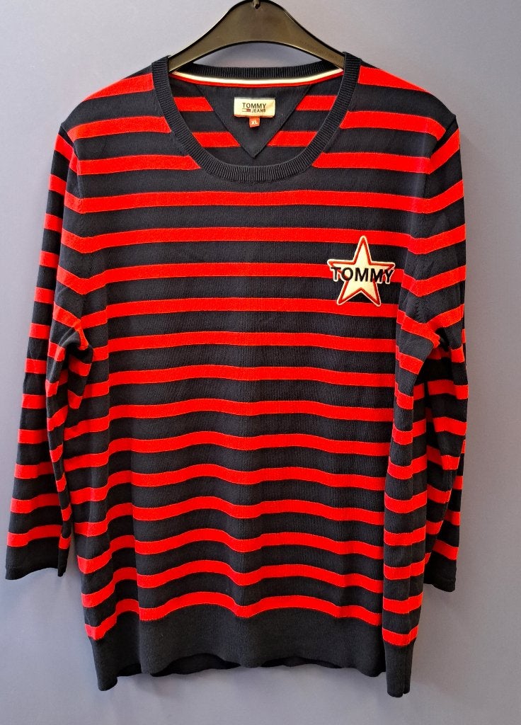 Tommy Hilfiger blauw rood gestreept truitje 3/4 mw XL 46535, Kleding | Dames, Blauw, ., Maat 46/48 (XL) of groter, Ophalen of Verzenden