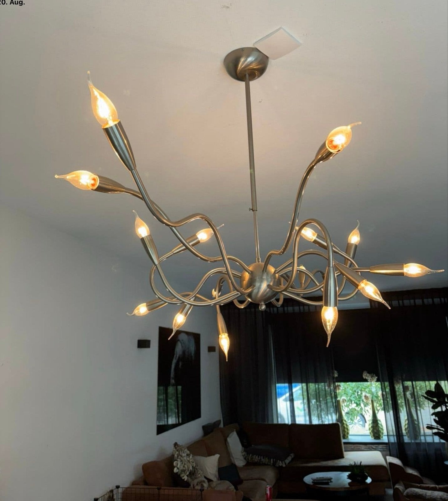 kroonluchter met 16 lichtpunten MODERNE, Huis en Inrichting, Lampen | Kroonluchters, Ophalen of Verzenden, Gebruikt, Metaal, E14 (klein)