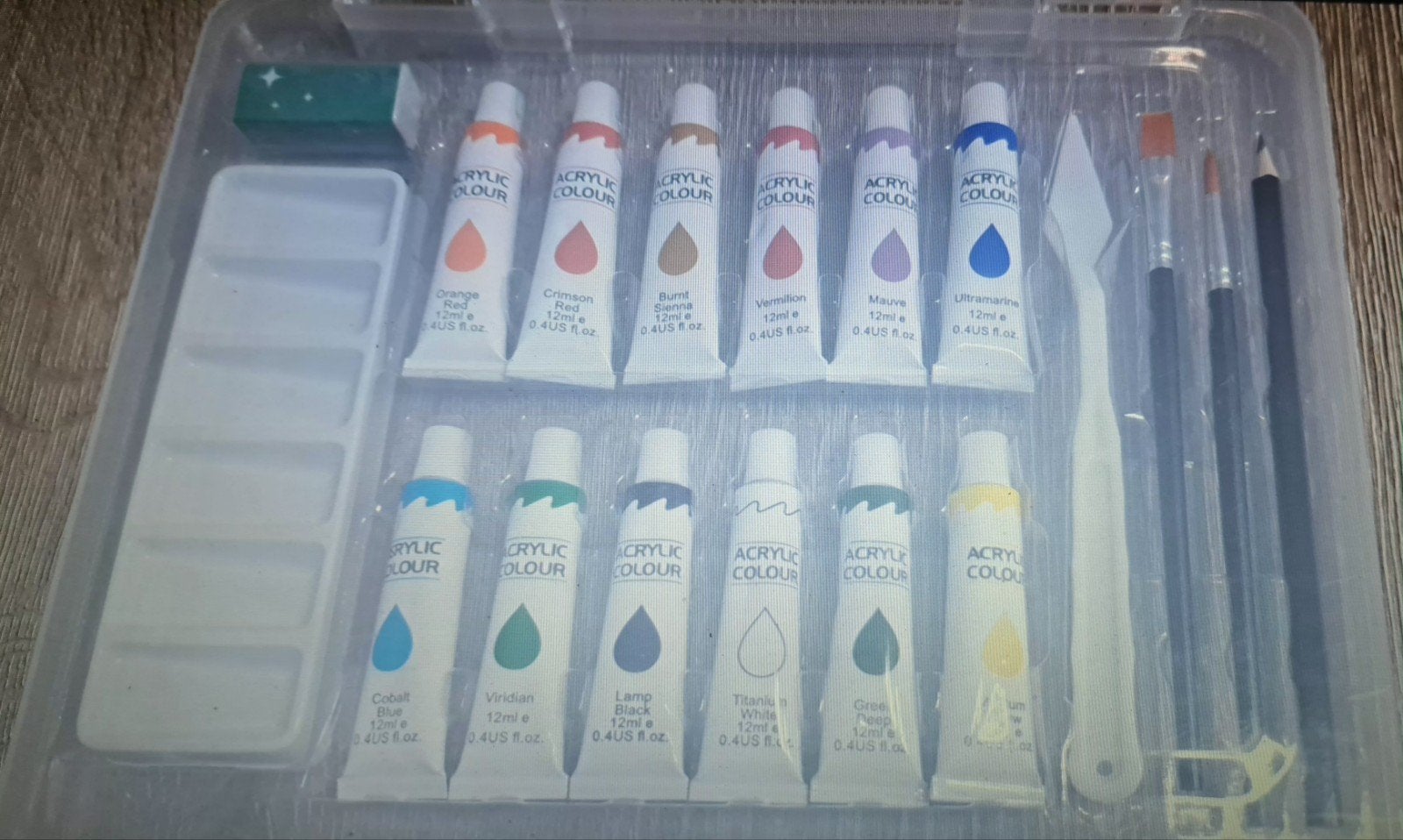 Acrylverf set met penselen en palet - Nieuw, Hobby en Vrije tijd, Ophalen of Verzenden, Nieuw, Acrylverf