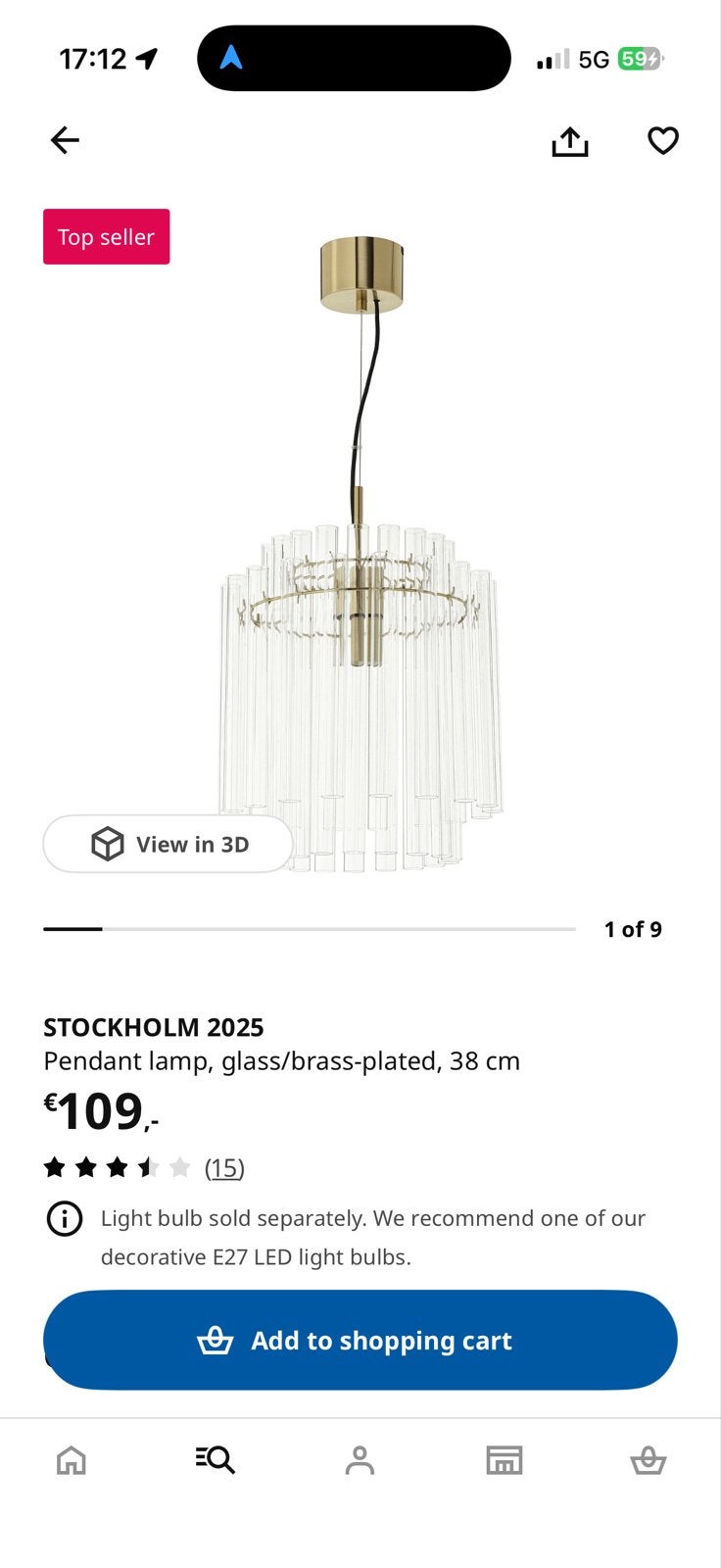 Nieuwe (in box) IKEA STOCKHOLM 2025 Hanglamp - Glas/Messing, Ophalen, Nieuw, Glas, Minder dan 50 cm