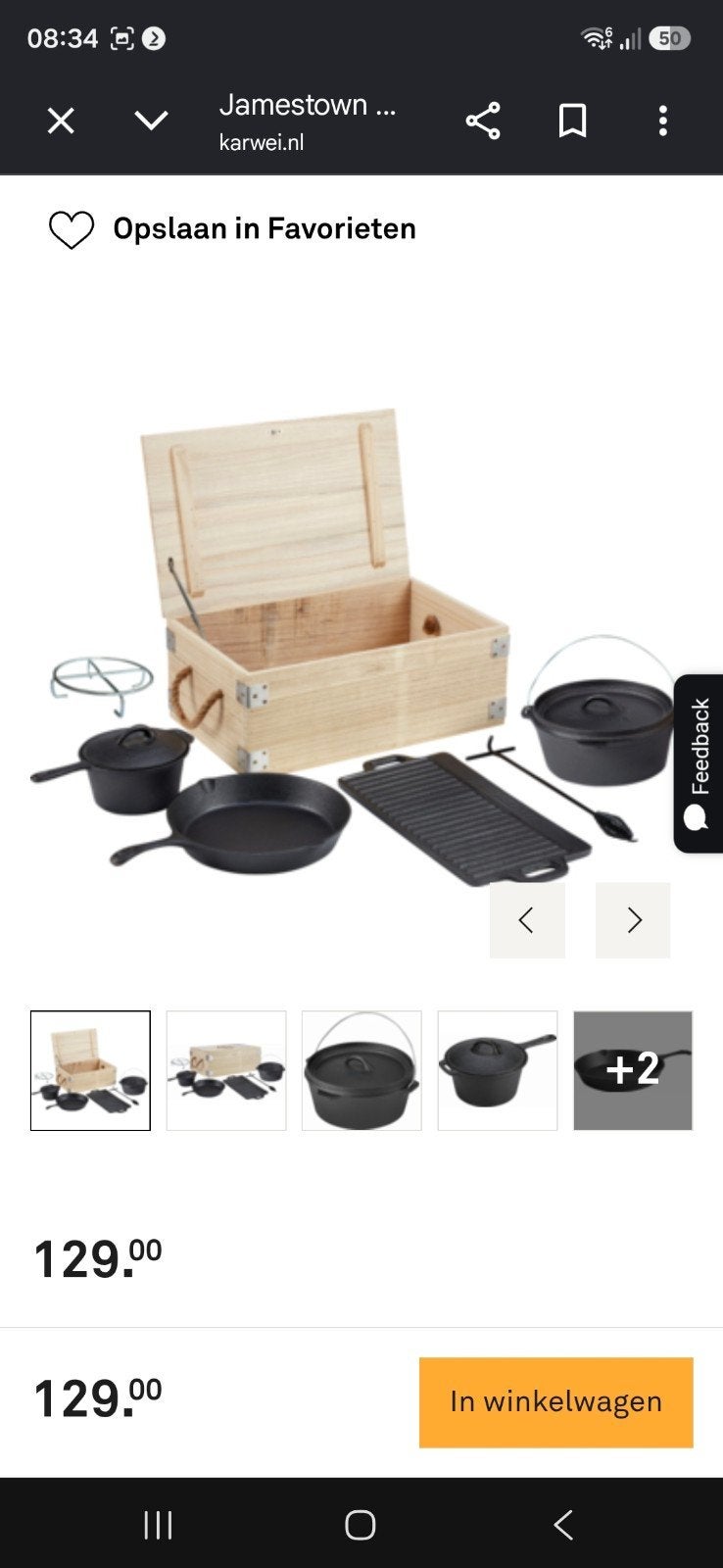 Jamestown Gietijzeren Pannenset met Houten Kist, Ophalen, Geschikt voor barbecue, Gietijzer, Nieuw